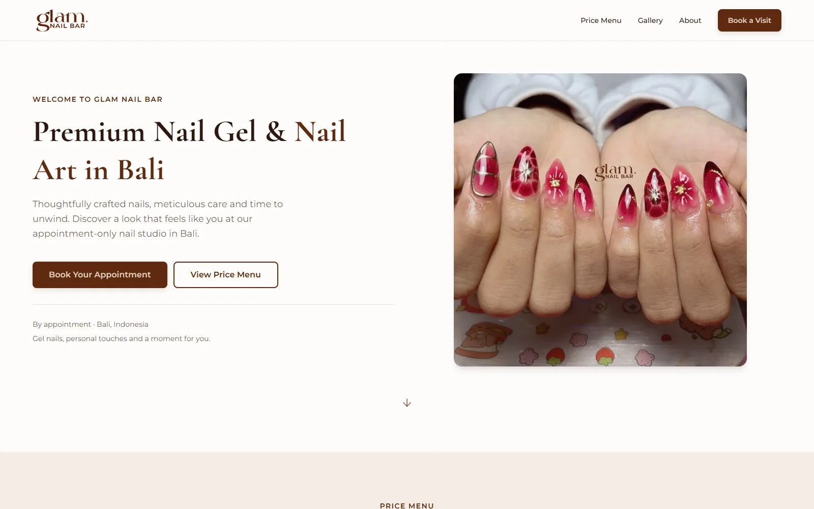 Tampilan desktop website Glam Nail Bar